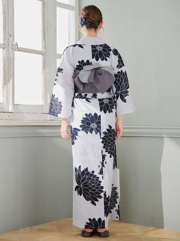 画像16: 【即日発送】モノトーンダリア柄浴衣  【浴衣３点セット 浴衣/帯/下駄】[YMT]