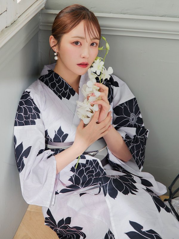 画像7: 【即日発送】モノトーンダリア柄浴衣  【浴衣３点セット 浴衣/帯/下駄】[YMT]