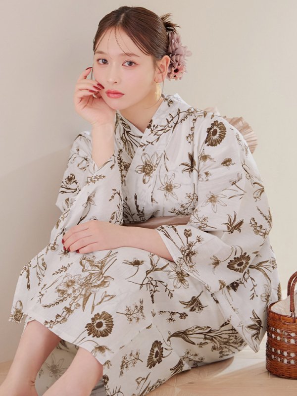 画像11: 【即日発送】アンティーク調ボタニカル浴衣  【浴衣３点セット 浴衣/帯/下駄】[YMT]