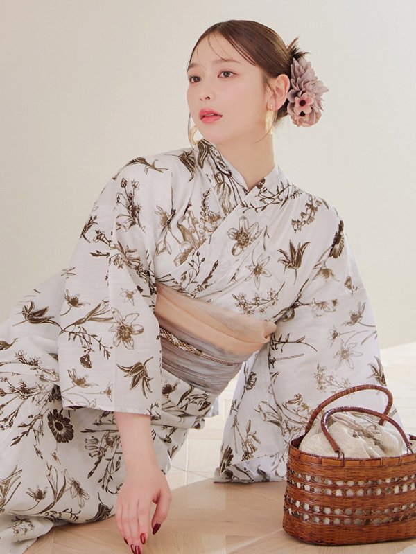 画像14: 【即日発送】アンティーク調ボタニカル浴衣  【浴衣３点セット 浴衣/帯/下駄】[YMT]