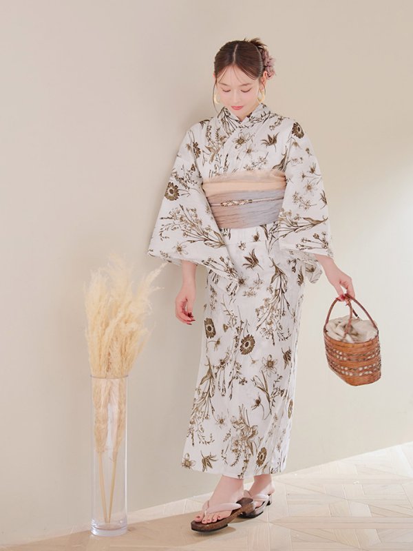 画像15: 【即日発送】アンティーク調ボタニカル浴衣  【浴衣３点セット 浴衣/帯/下駄】[YMT]