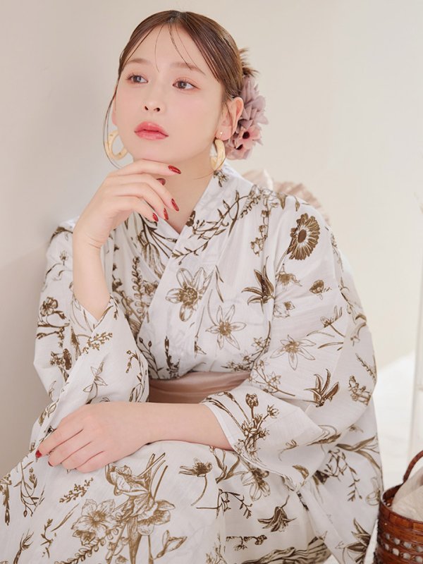 画像16: 【即日発送】アンティーク調ボタニカル浴衣  【浴衣３点セット 浴衣/帯/下駄】[YMT]