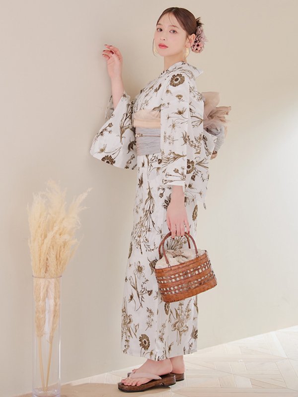 画像3: 【即日発送】アンティーク調ボタニカル浴衣  【浴衣３点セット 浴衣/帯/下駄】[YMT]