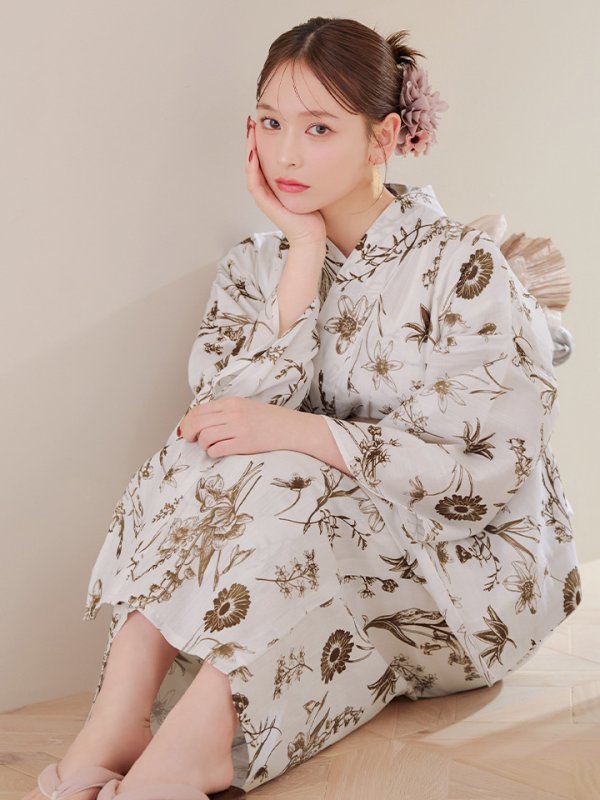 画像7: 【即日発送】アンティーク調ボタニカル浴衣  【浴衣３点セット 浴衣/帯/下駄】[YMT]