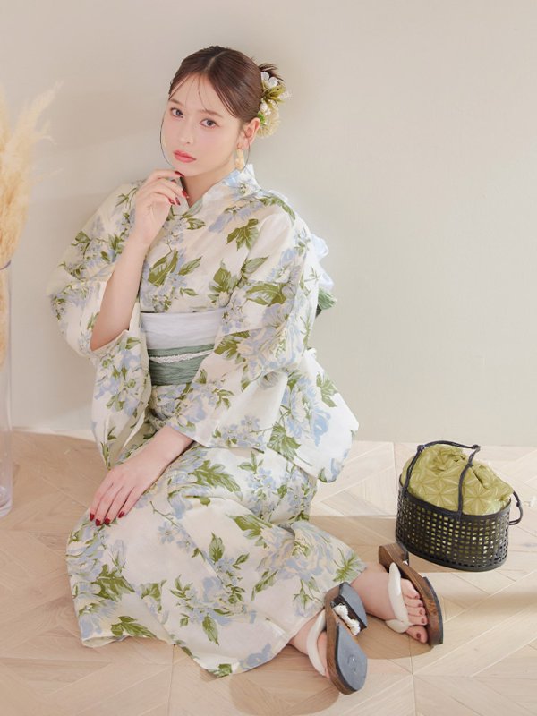 画像7: 【即日発送】ウォームミント浴衣  【浴衣３点セット 浴衣/帯/下駄】[YMT]