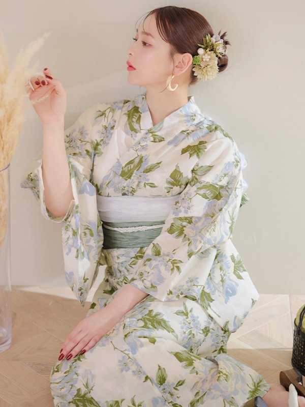 画像8: 【即日発送】ウォームミント浴衣  【浴衣３点セット 浴衣/帯/下駄】[YMT]