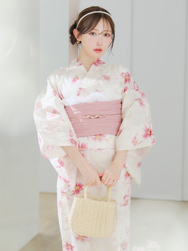 画像10: 【即日発送】淡色桜花柄浴衣  【浴衣３点セット 浴衣/帯/下駄】[YMT]