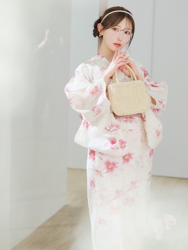 画像13: 【即日発送】淡色桜花柄浴衣  【浴衣３点セット 浴衣/帯/下駄】[YMT]