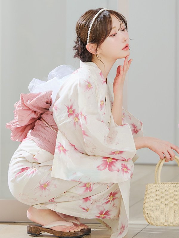 画像15: 【即日発送】淡色桜花柄浴衣  【浴衣３点セット 浴衣/帯/下駄】[YMT]