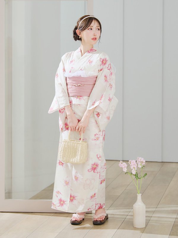 画像16: 【即日発送】淡色桜花柄浴衣  【浴衣３点セット 浴衣/帯/下駄】[YMT]