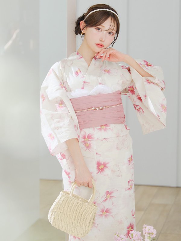画像3: 【即日発送】淡色桜花柄浴衣  【浴衣３点セット 浴衣/帯/下駄】[YMT]