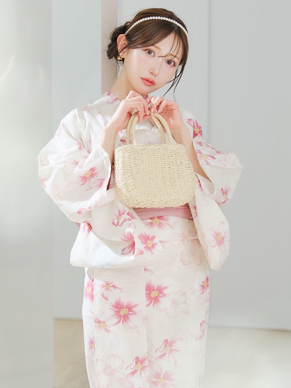 画像5: 【即日発送】淡色桜花柄浴衣  【浴衣３点セット 浴衣/帯/下駄】[YMT]