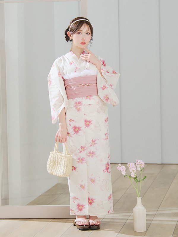 画像6: 【即日発送】淡色桜花柄浴衣  【浴衣３点セット 浴衣/帯/下駄】[YMT]