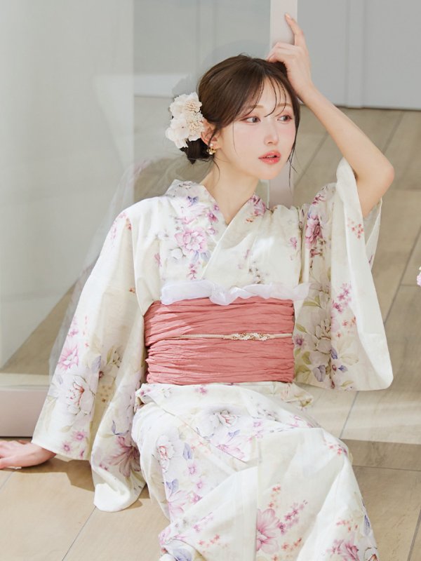 画像11: 【即日発送】牡丹百合花柄浴衣  【浴衣３点セット 浴衣/帯/下駄】[YMT]