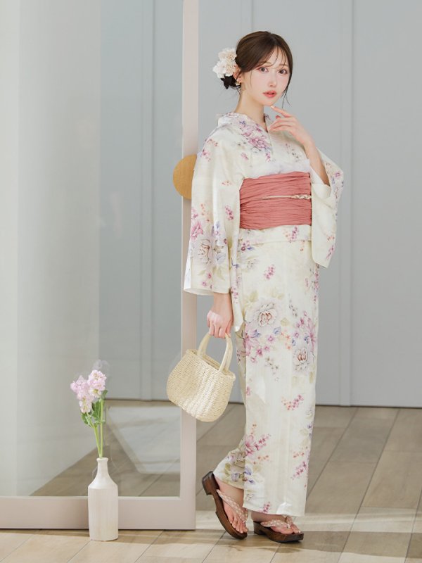 画像6: 【即日発送】牡丹百合花柄浴衣  【浴衣３点セット 浴衣/帯/下駄】[YMT]