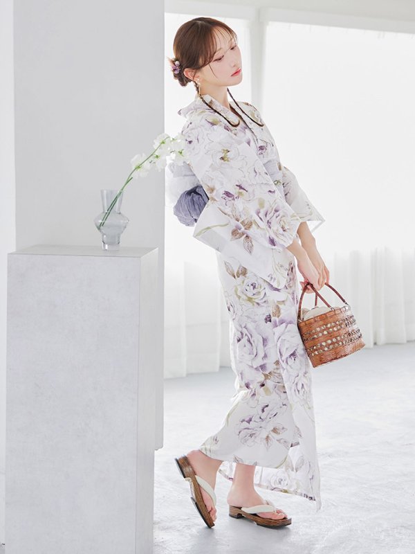 画像12: 【即日発送】藤霞のアンティークローズ浴衣  【浴衣３点セット 浴衣/帯/下駄】[YMT]