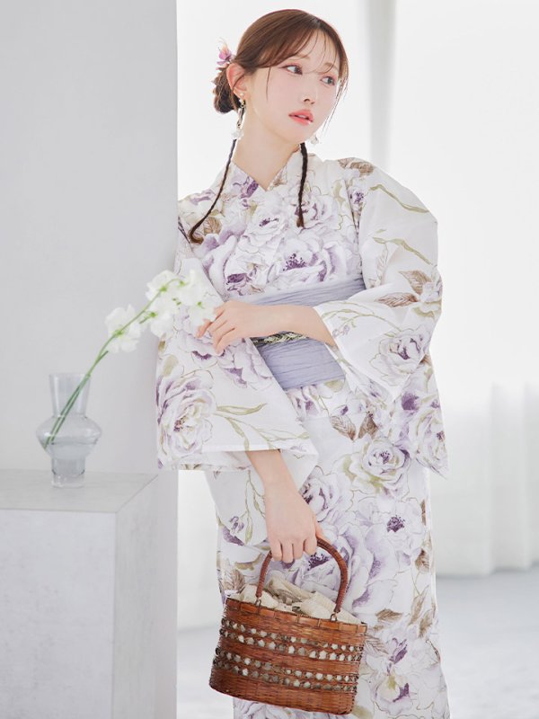 画像3: 【即日発送】藤霞のアンティークローズ浴衣  【浴衣３点セット 浴衣/帯/下駄】[YMT]