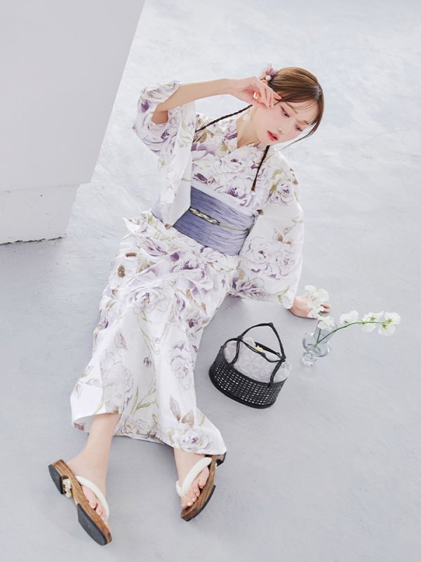 画像7: 【即日発送】藤霞のアンティークローズ浴衣  【浴衣３点セット 浴衣/帯/下駄】[YMT]