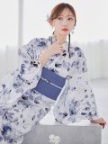 水墨ニュアンスフラワー浴衣 OBI-hira-100-ok-4-DusBL / HIMO-900-yn-4-GYxGY / / YA-1001-kj-BL / GETA-01-kj-2-BL/ [YMT]