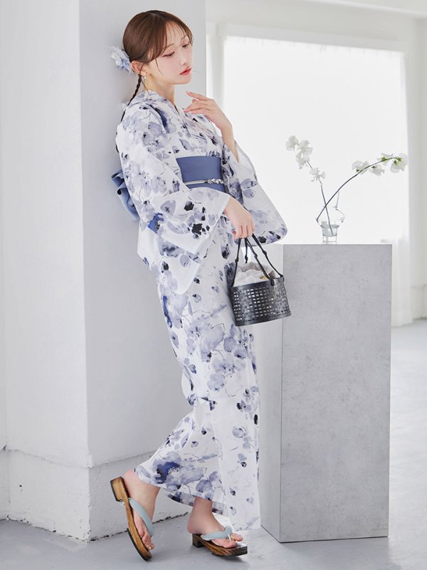 画像5: 【即日発送】水墨ニュアンスフラワー浴衣  【浴衣３点セット 浴衣/帯/下駄】[YMT]