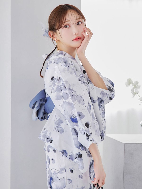 画像7: 【即日発送】水墨ニュアンスフラワー浴衣  【浴衣３点セット 浴衣/帯/下駄】[YMT]