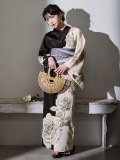 【Riuコラボ】【予約 / 6月下旬発送予定】ツートンカラーローズ浴衣 OBI-hira-100-ok-5-GYxSV / HIMO-900-yn-4-GYxGY / YA-951-kn-W / YA-1011-kj-BR  / GETA-01-kj-3-IV [y/YMT]