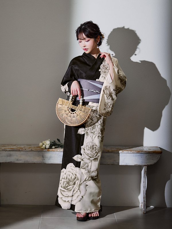 画像12: 【残りわずか！】【即日発送】【Riuコラボ】ツートンカラーローズ浴衣  【浴衣３点セット 浴衣/帯/下駄】[YMT]