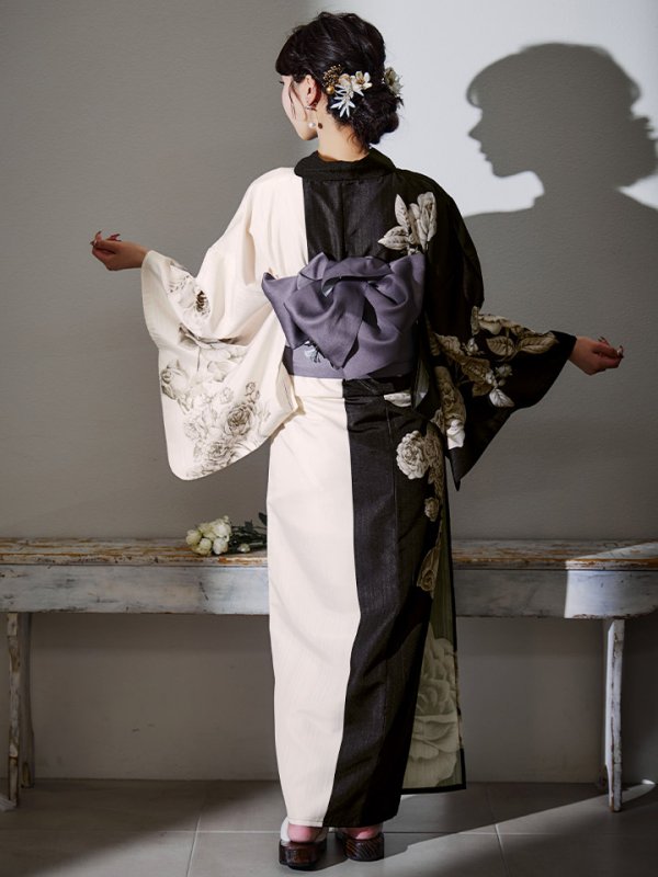 画像14: 【残りわずか！】【即日発送】【Riuコラボ】ツートンカラーローズ浴衣  【浴衣３点セット 浴衣/帯/下駄】[YMT]