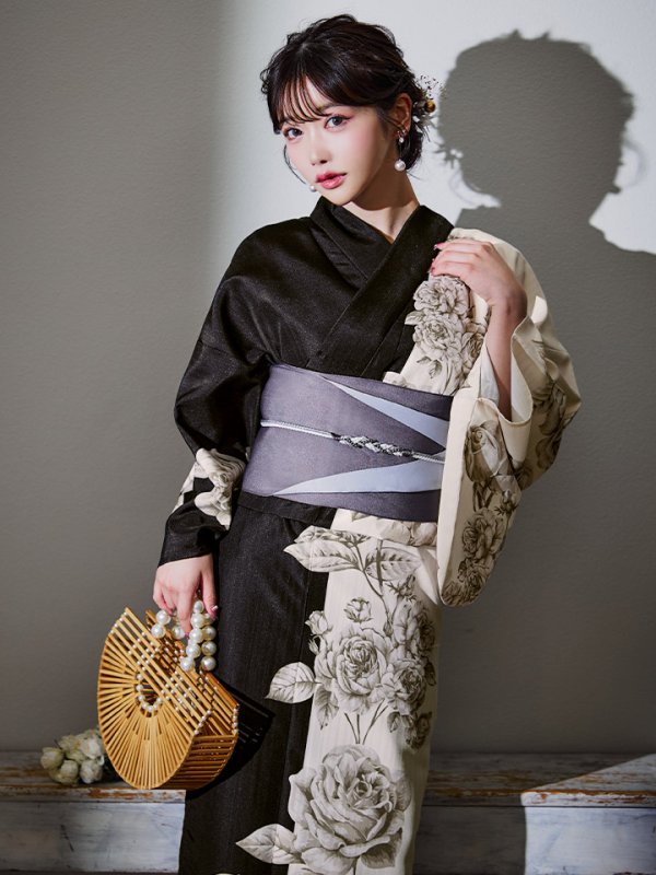 画像7: 【残りわずか！】【即日発送】【Riuコラボ】ツートンカラーローズ浴衣  【浴衣３点セット 浴衣/帯/下駄】[YMT]