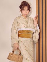 【即日発送】パステルイエロー地×小花柄浴衣【浴衣３点セット 浴衣/帯/下駄】[OF04]