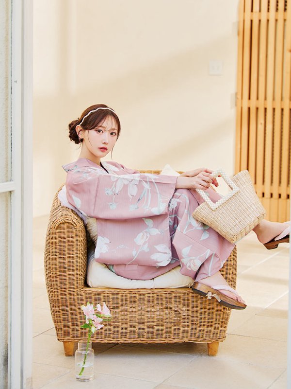 画像6: 【浴衣セール！】【即日発送】【浴衣】 大人スウィート/ピンク地フラワー浴衣 【浴衣３点セット 浴衣/帯/下駄】[YMT]