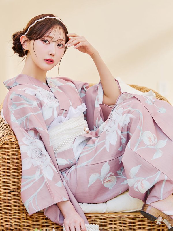 画像7: 【浴衣セール！】【即日発送】【浴衣】 大人スウィート/ピンク地フラワー浴衣 【浴衣３点セット 浴衣/帯/下駄】[YMT]