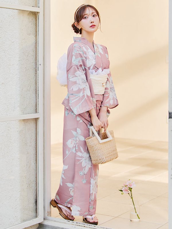画像9: 【浴衣セール！】【即日発送】【浴衣】 大人スウィート/ピンク地フラワー浴衣 【浴衣３点セット 浴衣/帯/下駄】[YMT]