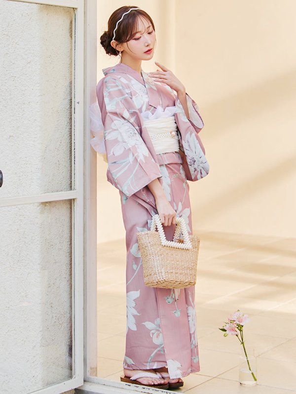 画像12: 【浴衣セール！】【即日発送】【浴衣】 大人スウィート/ピンク地フラワー浴衣 【浴衣３点セット 浴衣/帯/下駄】[YMT]