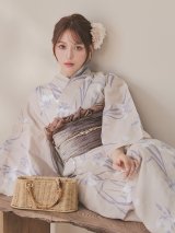 【即日発送】ベージュ地×水仙の花浴衣 【浴衣３点セット 浴衣/帯/下駄】[FB02]