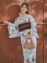 【即日発送】グレー地×マーガレット浴衣  【浴衣３点セット 浴衣/帯/下駄】[FB02]