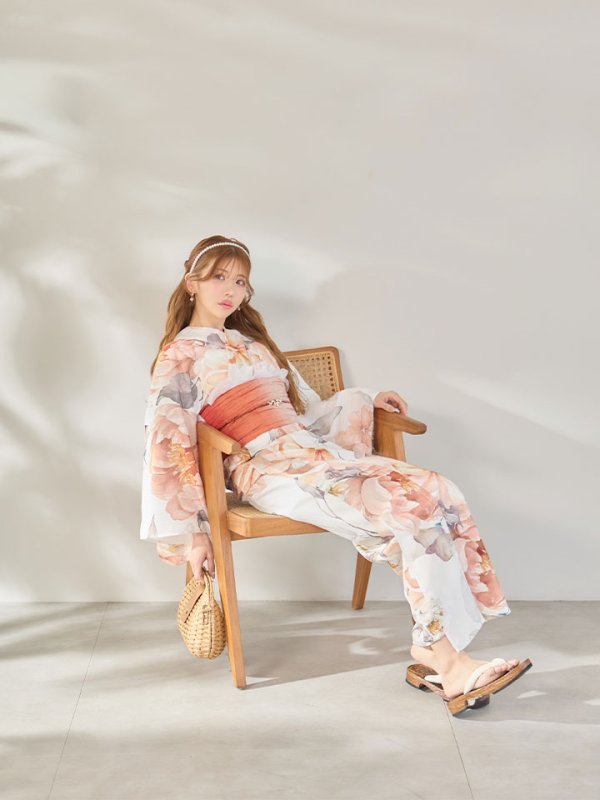 画像10: 【即日発送】アプリコットピンク牡丹浴衣  【浴衣３点セット 浴衣/帯/下駄】[OF04/HC03]