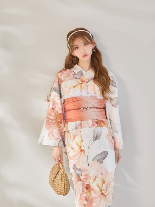 画像11: 【即日発送】アプリコットピンク牡丹浴衣  【浴衣３点セット 浴衣/帯/下駄】[OF04/HC03]