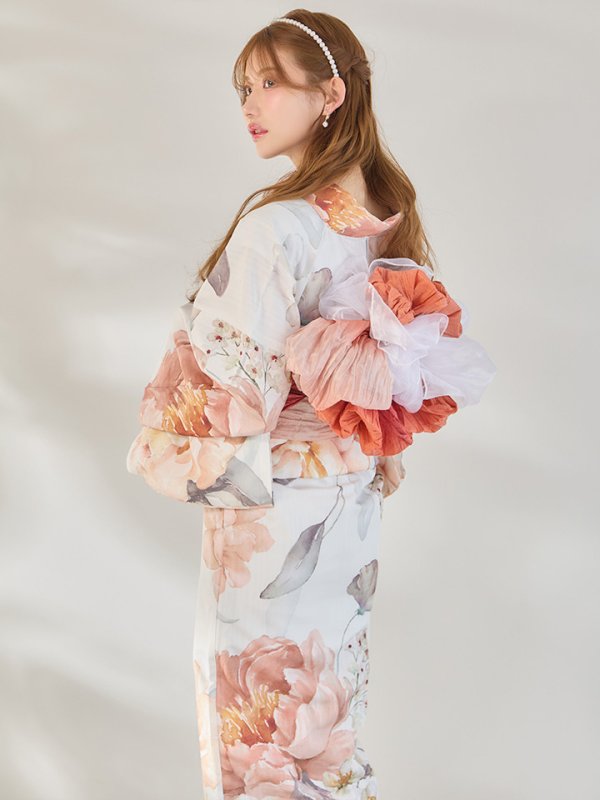 画像2: 【即日発送】アプリコットピンク牡丹浴衣  【浴衣３点セット 浴衣/帯/下駄】[OF04/HC03]