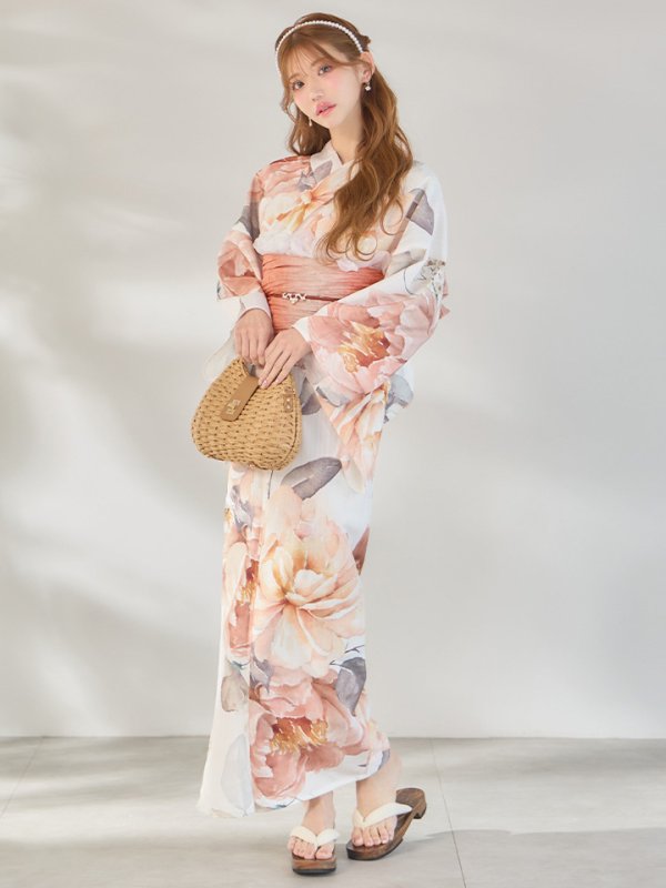 画像3: 【即日発送】アプリコットピンク牡丹浴衣  【浴衣３点セット 浴衣/帯/下駄】[OF04/HC03]