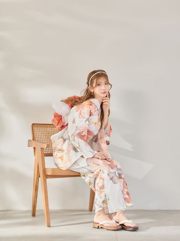 画像6: 【即日発送】アプリコットピンク牡丹浴衣  【浴衣３点セット 浴衣/帯/下駄】[OF04/HC03]