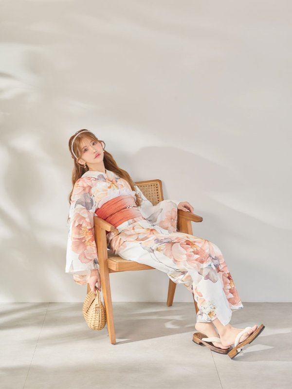 画像8: 【即日発送】アプリコットピンク牡丹浴衣  【浴衣３点セット 浴衣/帯/下駄】[OF04/HC03]