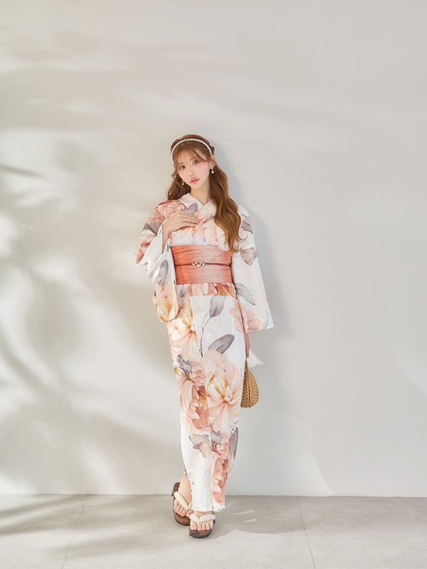 画像9: 【即日発送】アプリコットピンク牡丹浴衣  【浴衣３点セット 浴衣/帯/下駄】[OF04/HC03]