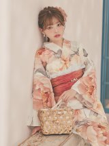 【即日発送】アプリコットピンク牡丹浴衣  【浴衣３点セット 浴衣/帯/下駄】[OF04/HC03]