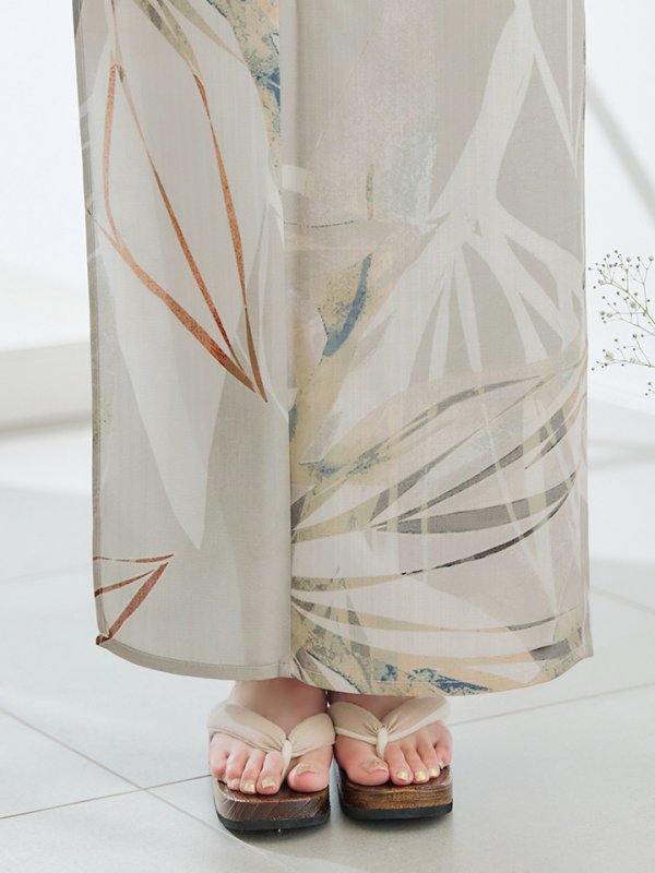 画像16: 【即日発送】【浴衣セール！】ヘルシーリーフ柄ベージュ浴衣  【浴衣３点セット 浴衣/帯/下駄】[YMT]