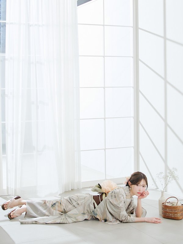 画像7: 【即日発送】【浴衣セール！】ヘルシーリーフ柄ベージュ浴衣  【浴衣３点セット 浴衣/帯/下駄】[YMT]