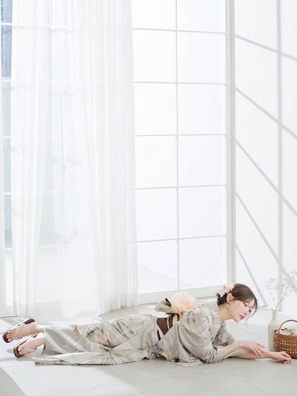 画像8: 【即日発送】【浴衣セール！】ヘルシーリーフ柄ベージュ浴衣  【浴衣３点セット 浴衣/帯/下駄】[YMT]