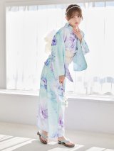 【即日発送】ニュアンスフラワーミント牡丹浴衣  【浴衣３点セット 浴衣/帯/下駄】[OF04/HC03]