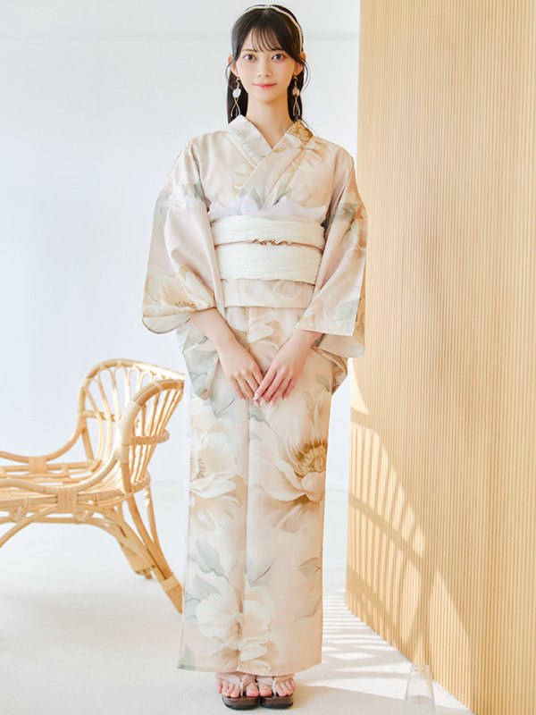 画像4: 【即日発送】クリームイエローピオニー浴衣  【浴衣３点セット 浴衣/帯/下駄】[YMT]
