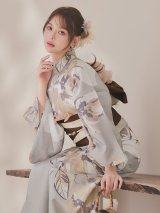 【即日発送】グレージュニュアンスフラワー浴衣  【浴衣３点セット 浴衣/帯/下駄】[FB02]